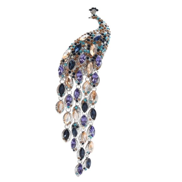 SOLD Gorgeous Large Peacock Crystal Brooch / Necklace Pendant - Picture 3 of 9